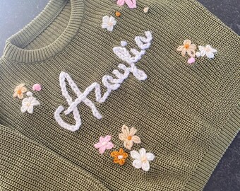 Personalized Baby Jumper – Custom Embroidered Name, Handmade Knit Sweater