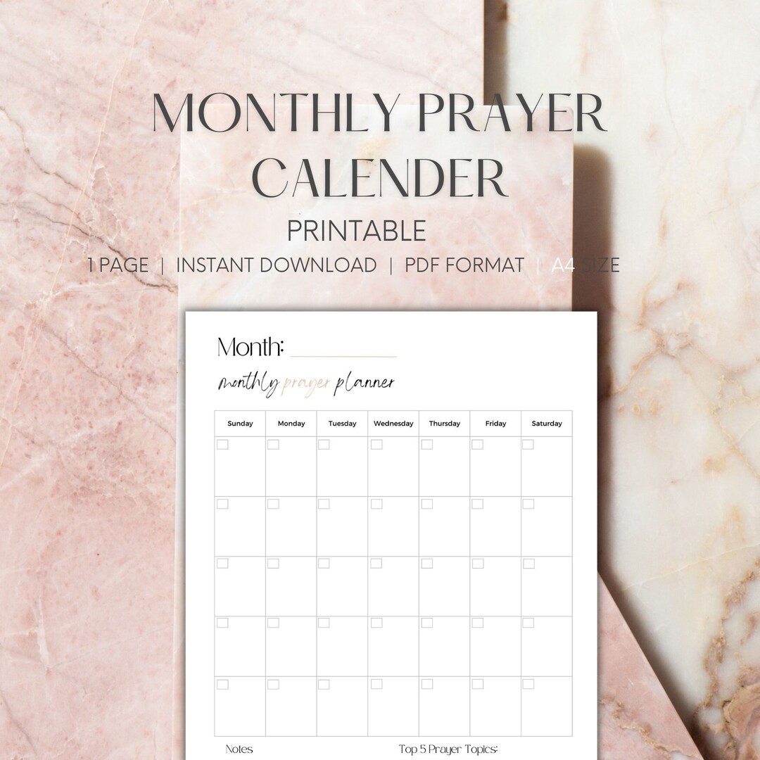 Monthly Prayer Calendar Printable Prayer Print Prayer Etsy