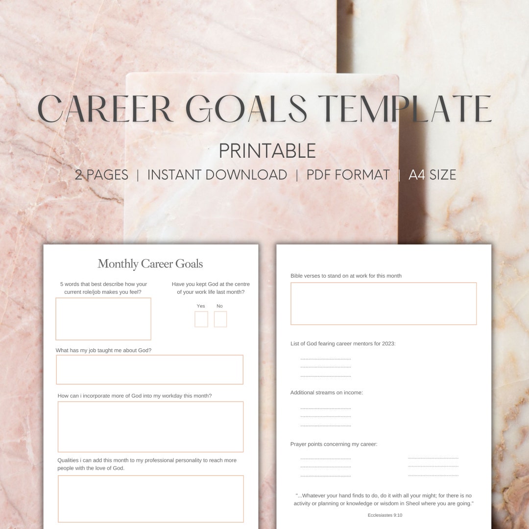 Career Goals Template Printable Etsy