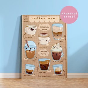 Cardápio de Café ~ Lindas Impressões de Parede Feitas à Mão | Impressões de Arte Kawaii | Impressões para Emoldurar | Conjunto de Impressões de Arte | Impressão de Arte Pequena | Impressões Engraçadas