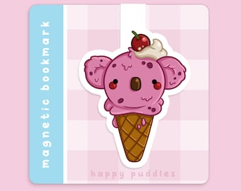 Pink Koala Ice-cream ~ Handmade Magnetic Bookmark | Cute Bookmarks | Booklover Gift | Bookish | Gift for Wife | Book Accessories | Kawaii
