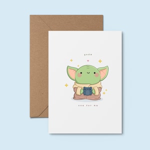 Yoda One For Me ~ süße selbstgemachte Karte | Ich liebe dich Karte | Moderne Romantik Liebeskarte | Kawaii Karte für Freund | Karte für Partner |