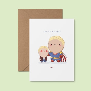 Você é um super pai ~ Cartão de aniversário fofo feito à mão | Cartão de aniversário para o pai | Desenhado à mão | Cartões de aniversário engraçados para ele |