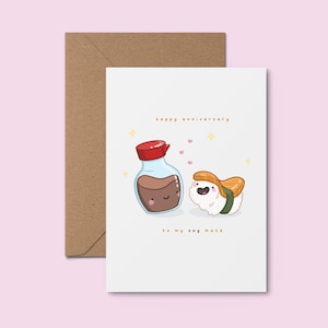 Wszystkiego najlepszego z okazji rocznicy dla mojego Soy Mate ~ Domowej roboty słodka kartka rocznicowa | Kawaii Love Card | Słodka kartka z kalamburem o jedzeniu | Ręcznie robiona kartka walentynkowa