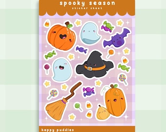 Spooky Season Sticker Sheet ~ Kawaii Handmade Glossy Sticker Sheet | Cute Vinyl Stickers | Spooky Stickers | Sticker Set | Notebook Sticker