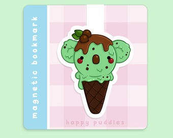 Green Koala Ice-cream ~ Handmade Magnetic Bookmark | Cute Bookmarks | Booklover Gift | Bookish | Gift for Wife | Book Accessories | Kawaii