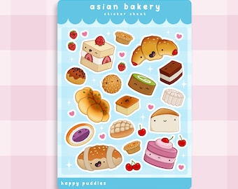 Asian Bakery Sticker Sheet ~ Kawaii Handmade Glossy Sticker Sheet | Cute Vinyl Stickers | Food Stickers | Sticker Set | Notebook Sticker
