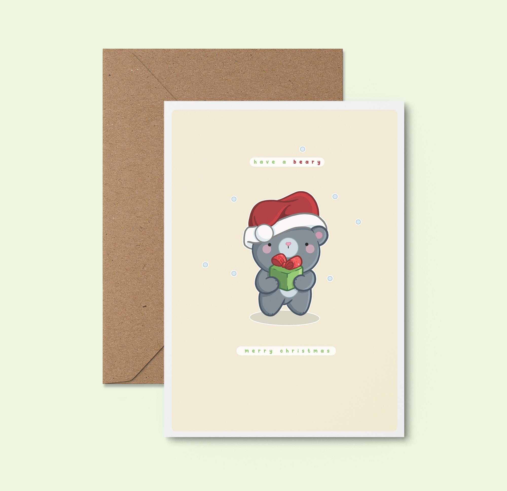Have a Beary Merry Christmas ~ Cute Handmade Christmas Card | Unique Illustrated Xmas Card |  Punny Festive Holiday Card | Humorous Card