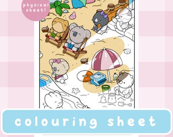 The Beach ~ Cute Hand Drawn Colouring In Page | Physical Colouring In Sheet | Adult Colouring Pages | Self Care | Art Therapy