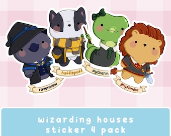 Wizard Houses ~ Cute Handmade Animal Stickers | Adorable Witch Sticker | Pop Culture Sticker | Hand Drawn Die Cut Sticker | Sticker Set