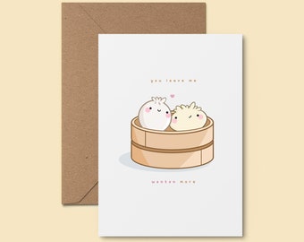 You Leave Me Wonton More ~ Cute Handmade Love Card | Kawaii I Love You Card | Food Pun Card | Sweet Anniversary Card | Quirky Sushi Card