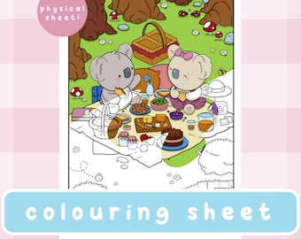 The Picnic ~ Cute Hand Drawn Colouring In Page | Physical Colouring In Sheet | Adult Colouring Pages | Self Care | Art Therapy