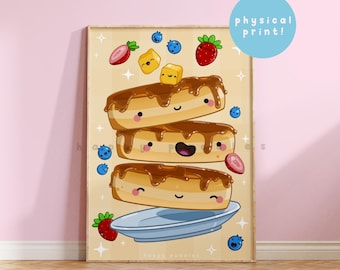 Happy Pancakes ~ Cute Handmade Wall Prints | Kawaii Art Prints | Prints for Framing | Art Print Set | Small Art Print | Funny Prints
