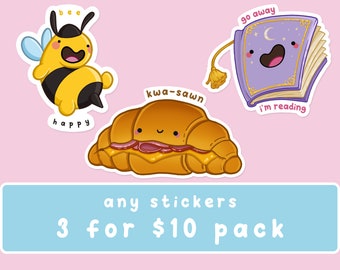 3 For 10! ~ Sticker Pack | Cute Kawaii Stickers |  Funny Stickers | Die Cut Anime Sticker | Gaming Sticker | Australian Sticker | Food Vinyl