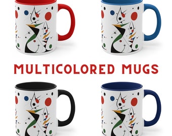 Colorful Miro Mug, Ceramic Art Mug, Abstract Miro Style Art, 11oz, Gift Idea for Art Lovers, Eye-catching Colors, Multicolored Accent Mugs