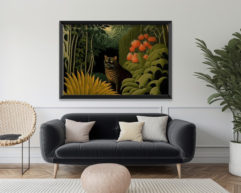 Henri Rousseau Art Print, Exotic Art, Rousseau Inspired Printable Wall Art, Instant Digital Download, Exotic Wild Cat, Jungle Painting, Lion image 4