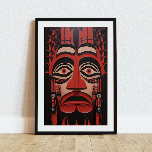 Haida Tribal Art Print, Pacific Northwest Coast Native American, Printable Wall Art, Tlingit, Totem Pole Carvings, Instant Digital Download