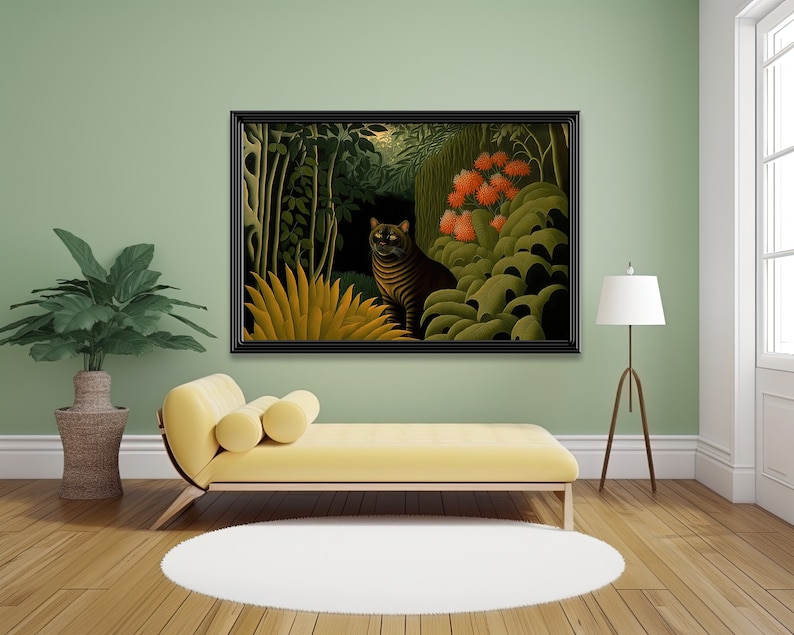 Henri Rousseau Art Print, Exotic Art, Rousseau Inspired Printable Wall Art, Instant Digital Download, Exotic Wild Cat, Jungle Painting, Lion image 6