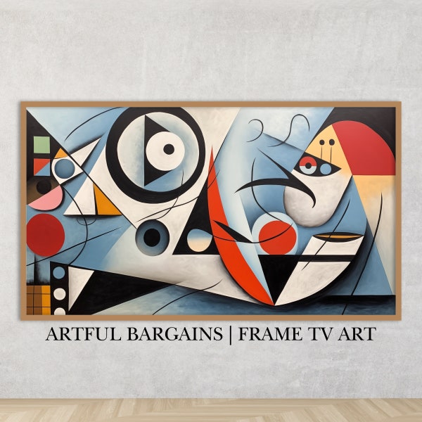 Frame TV Art, Geometric Abstract Art, Picasso Cubism, Miro Biomorphic, LG Gallery, Digital Download, Mid Century Oil Painting, Samsung