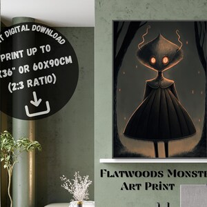Flatwoods Monster, Printable Wall Art, Cryptid Poster, Digital Download, Wall Decor, UFO Folklore, Cryptozoology, Cryptid illustration, Dorm