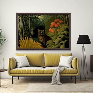 Henri Rousseau Art Print, Exotic Art, Rousseau Inspired Printable Wall Art, Instant Digital Download, Exotic Wild Cat, Jungle Painting, Lion image 2