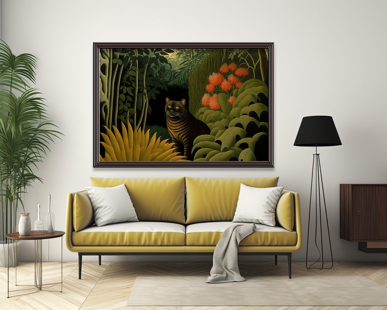 Henri Rousseau Art Print, Exotic Art, Rousseau Inspired Printable Wall Art, Instant Digital Download, Exotic Wild Cat, Jungle Painting, Lion image 2