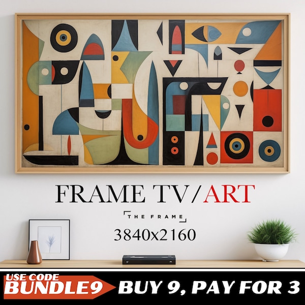 Frame TV Art, Abstract Cubism, Samsung The Frame, Digital TV Art, Instant Digital Download, Mid Century Modern Abstract Oil Painting