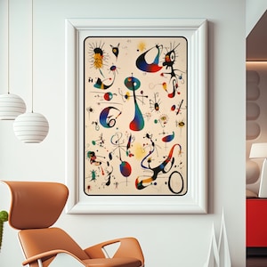 Joan Miro Art Print, Miro Inspired Printable Wall Art, Miro Poster, Instant Digital Download, Rainbow Animals, Abstract Surrealism, Dada