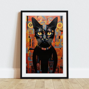 Abstract Cat Art Print, Black Cat, Instant Digital Download, Colorful Printable Wall Art, Modern Cat Art, Abstract Cat Print, Modern Design
