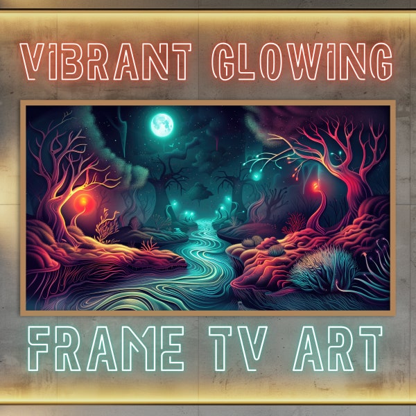 Frame TV Art, Vibrant Neon Wall Art, Samsung The Frame, Trippy Surreal Landscape, Digital Download, Colorful Psychedelic TV Art