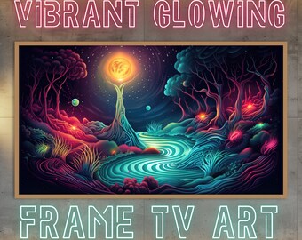 Frame TV Art, Trippy Surreal Landscape, Vibrant Neon Wall Art, Samsung The Frame, Digital Download, Colorful Psychedelic TV Art