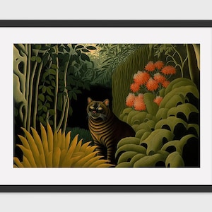 Henri Rousseau Art Print, Exotic Art, Rousseau Inspired Printable Wall Art, Instant Digital Download, Exotic Wild Cat, Jungle Painting, Lion image 5
