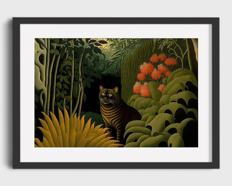 Henri Rousseau Art Print, Exotic Art, Rousseau Inspired Printable Wall Art, Instant Digital Download, Exotic Wild Cat, Jungle Painting, Lion image 5