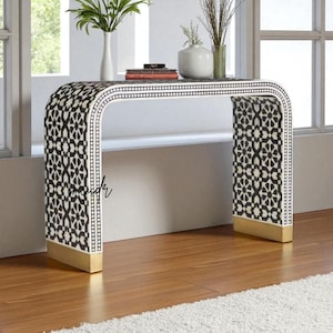 Handmade Bone Inlay Console Table | Arrow Pattern Boho Decor | Study Table | Bone inlay Furniture