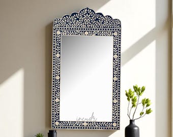 Large Bone Inlay Mirror Frame – Modern Home Decor Unique Handmade Statement Piece