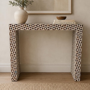 Handmade Bone Inlay Console Table : Modern Wood Entryway Desk