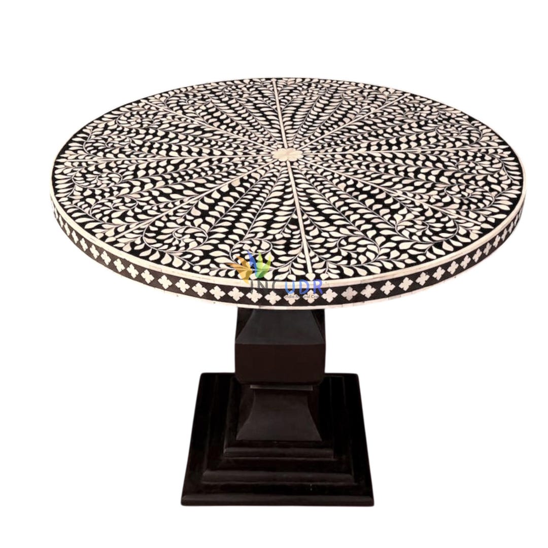 Table Inlay Handmade Bone Inlay Round Dining Table • Floral Inlay Design • Luxury ...