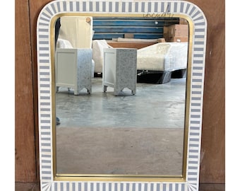 Bone Inlay Mirror Waterfall Modern Home Decor, Luxury Striped Pattern Wall Mirror