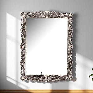 Decorative Bone Inlay Mirror Frame – Boho Style, Handmade wall decor