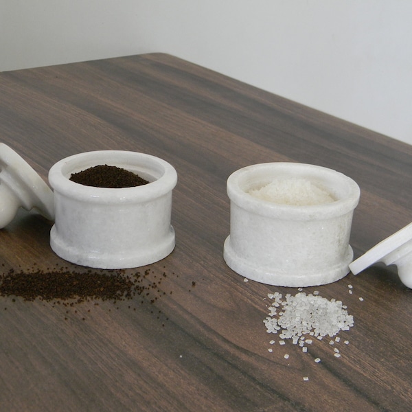 Marble Salt Cellar, Stone Salt and Pepper Bowls, Trinket Box and Condiment Pots, Handcrafted from Natural Marble With Lid