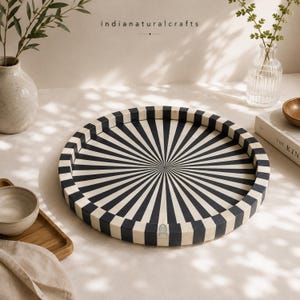 Round Bone inlay Serving Tray – Modern Decorative Ottoman Tray