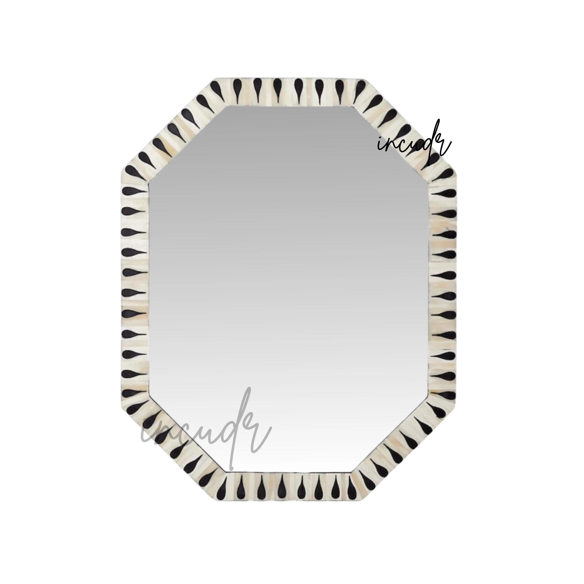 Bone Inlay Mirrors Octagon - Handmade Wall Decor for Home / Modern Inlay Mirror Art