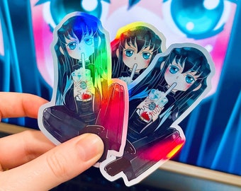 Anime Fanart Sticker | Holographic, Water-Resistant Decal (Journal, Laptop)