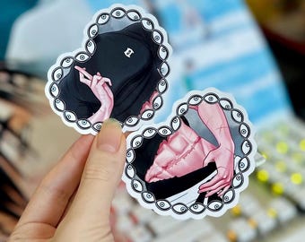 Anime Muscular Torso Sticker: Heart Frame, Waterproof, Holographic Options