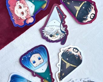 Chibi Anime Characters, Waterproof Matte holographic Die Cut wizard sticker