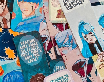 Marcapáginas de personajes de anime: láminas brillantes, acuarelas, caja sorpresa, paquete aleatorio y misterioso
