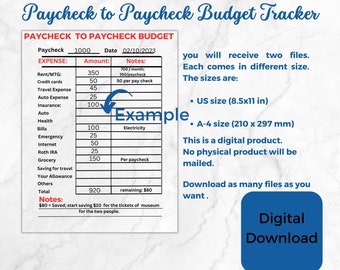 Budget by Paycheck, Paycheck to paycheck budget tracker, Budget Printable, Budget  Planner, Budget Template A4 and US Letter printable