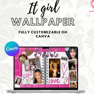 Pink Girly Laptop Wallpaper, Customizable Canva Template (Digital Download)