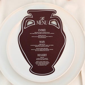 Bröllopsmeny Urnformad mall Redigerbar A5 digital fil Medelhavs Athena-stil Utskrivbar mottagningsmeny Corjl Cut-fil Brevpapper