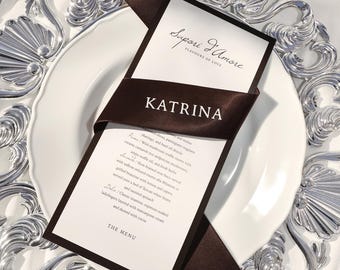 Personalised Ribbon Name Cards for Weddings Custom Guest Name Ribbon for Menu Wrap Elegant Wedding Decor Place Card Ribbon, Milani